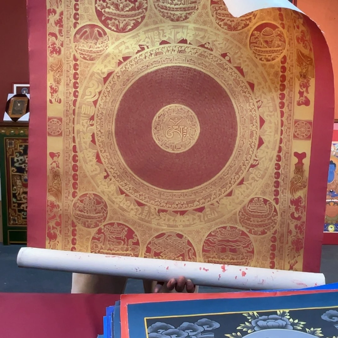 装裱画60×90纯手绘红糖龙纹六字真言