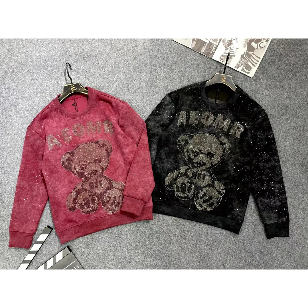 蕴格 11825新款T卡通小熊潮牌烫钻满钻大码安克拉红潮宽松韩版唯