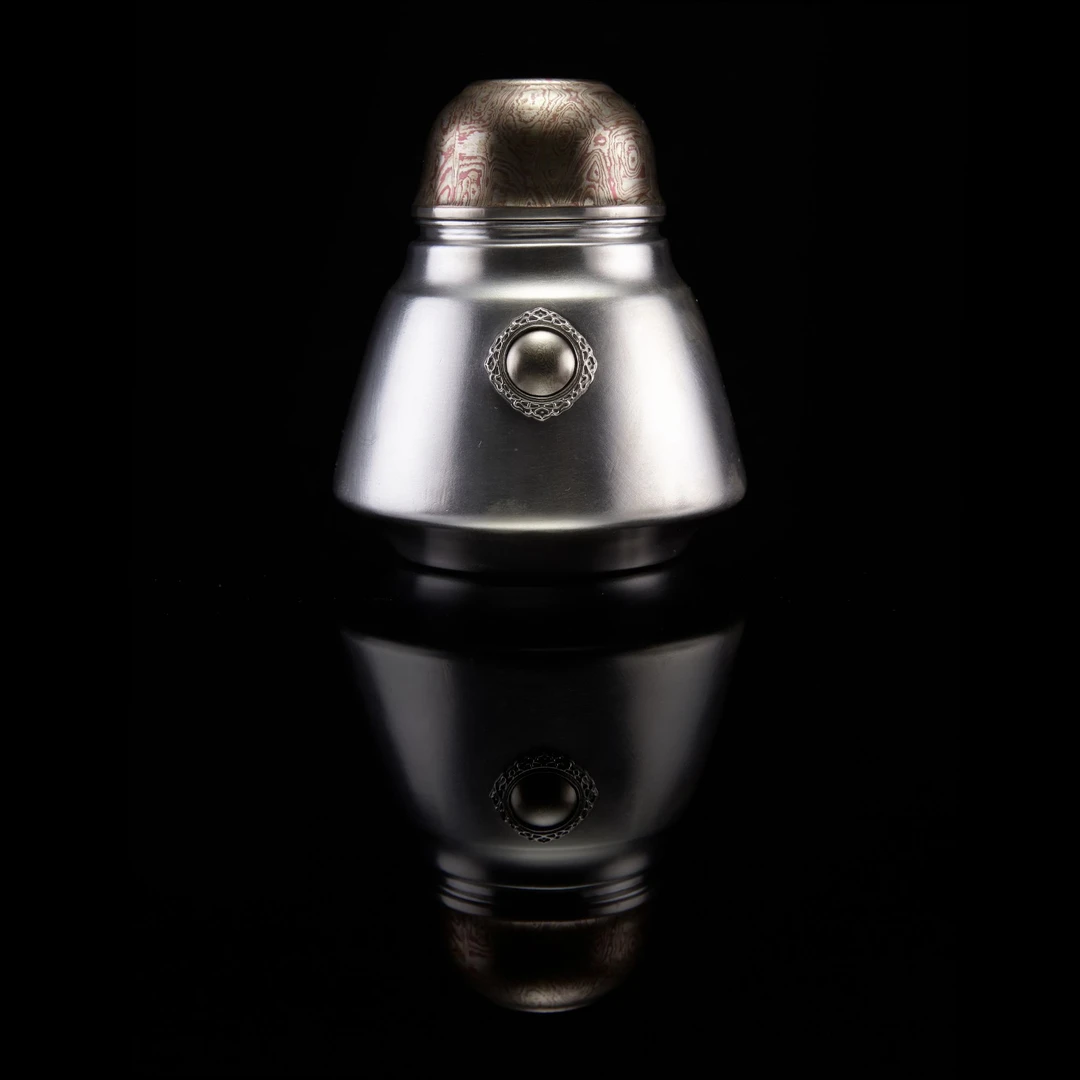 木纹金盖银茶仓手工茶叶罐