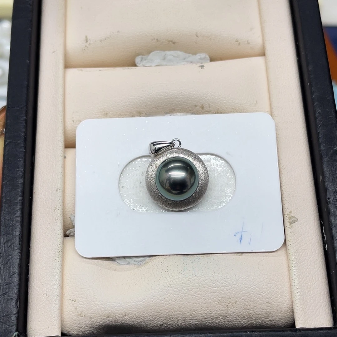 银S925镶嵌颈饰海水珍珠绿色简约吊坠10-11mm