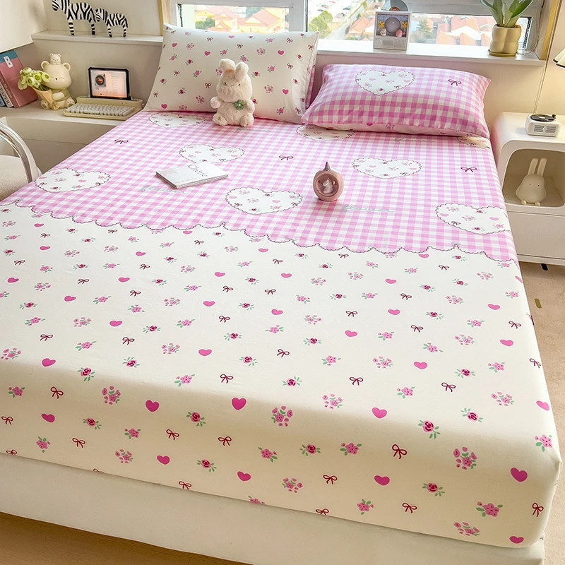 ins清新纯棉床笠清新可爱全棉床罩床垫保护罩宿舍防尘罩亲肤防滑