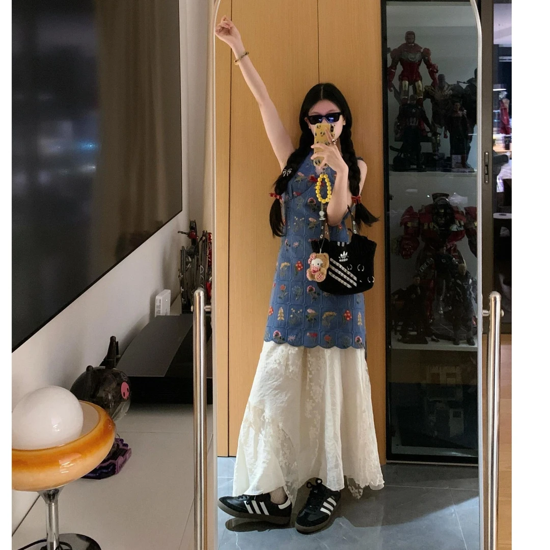 法式碎花吊带连衣裙子女2025新款初夏季穿搭气质修身蕾丝短裙套装