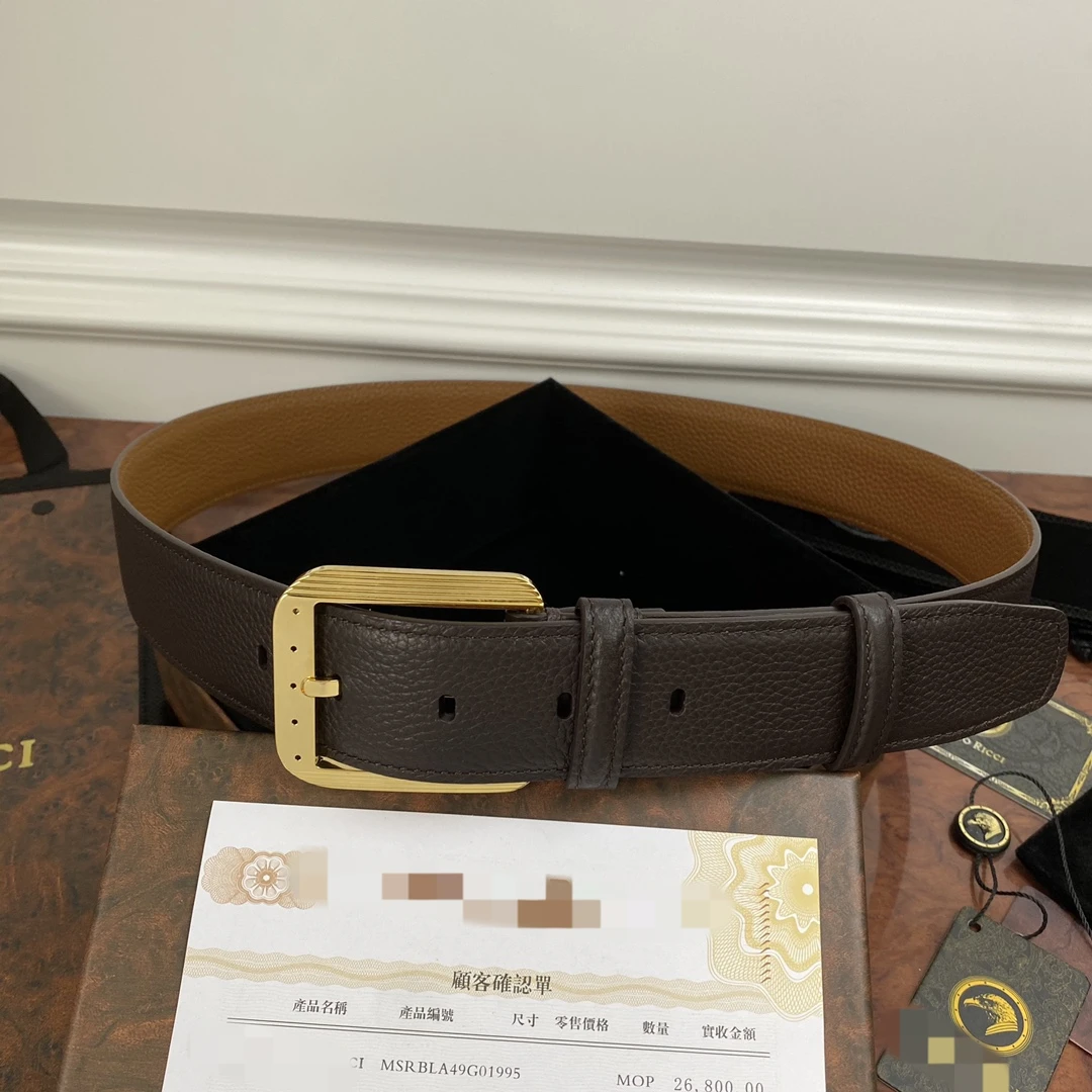 史蒂芬针扣原版压纹牛皮進口底皮寬度38毫米双面休闲真皮棕色腰带
