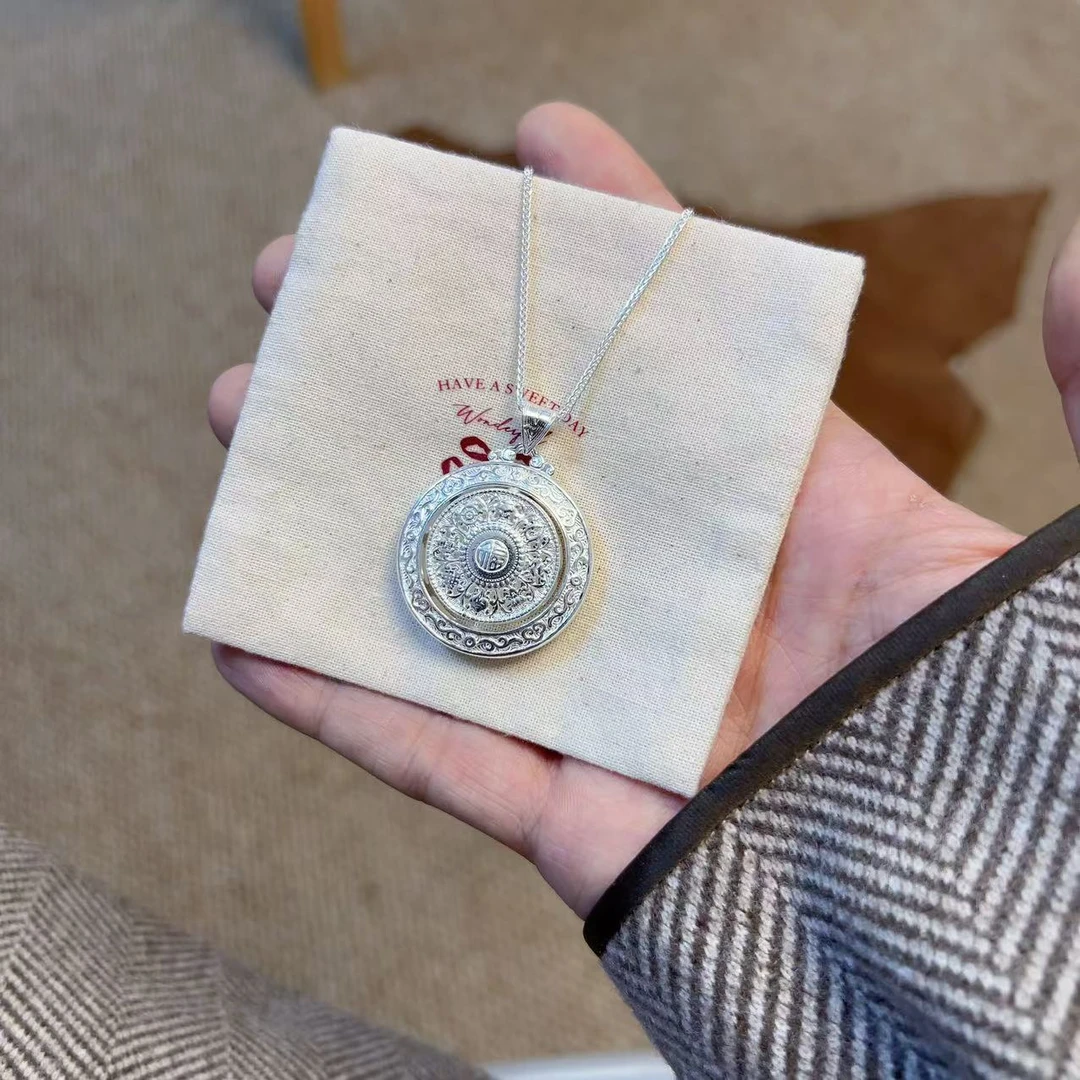 吊坠足银 足银【八宝】转动如意宝民族纯银吊坠 单吊坠