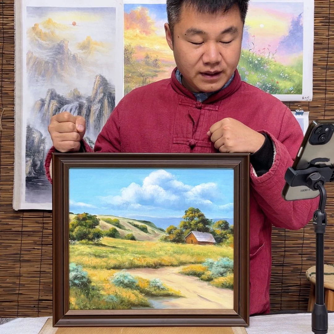 油画行路人小院绘画作品竞拍