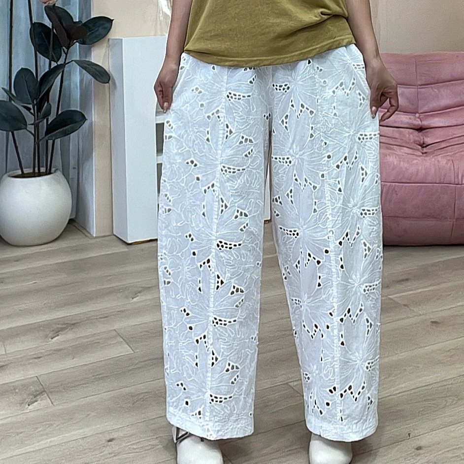 586欧货爆款剌绣娄空大版休闲九分女裤