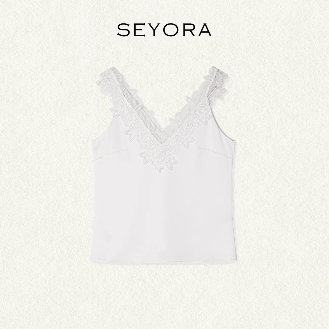 Seyora【绒陷】法式设计感拼接蕾丝花边百搭背心吊带 D36366SY53