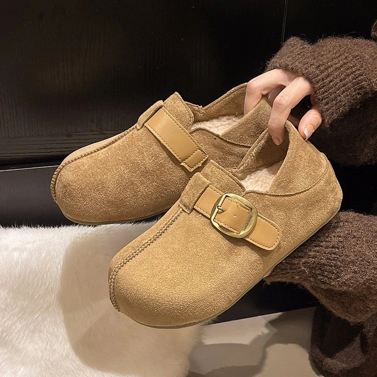 厚底内增高加绒勃肯鞋女2025秋冬新款百搭两穿一脚蹬保暖毛毛棉鞋