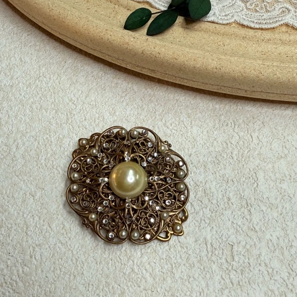 铜合金仿珍珠胸针 【六六中古】孤品复古胸针th5806