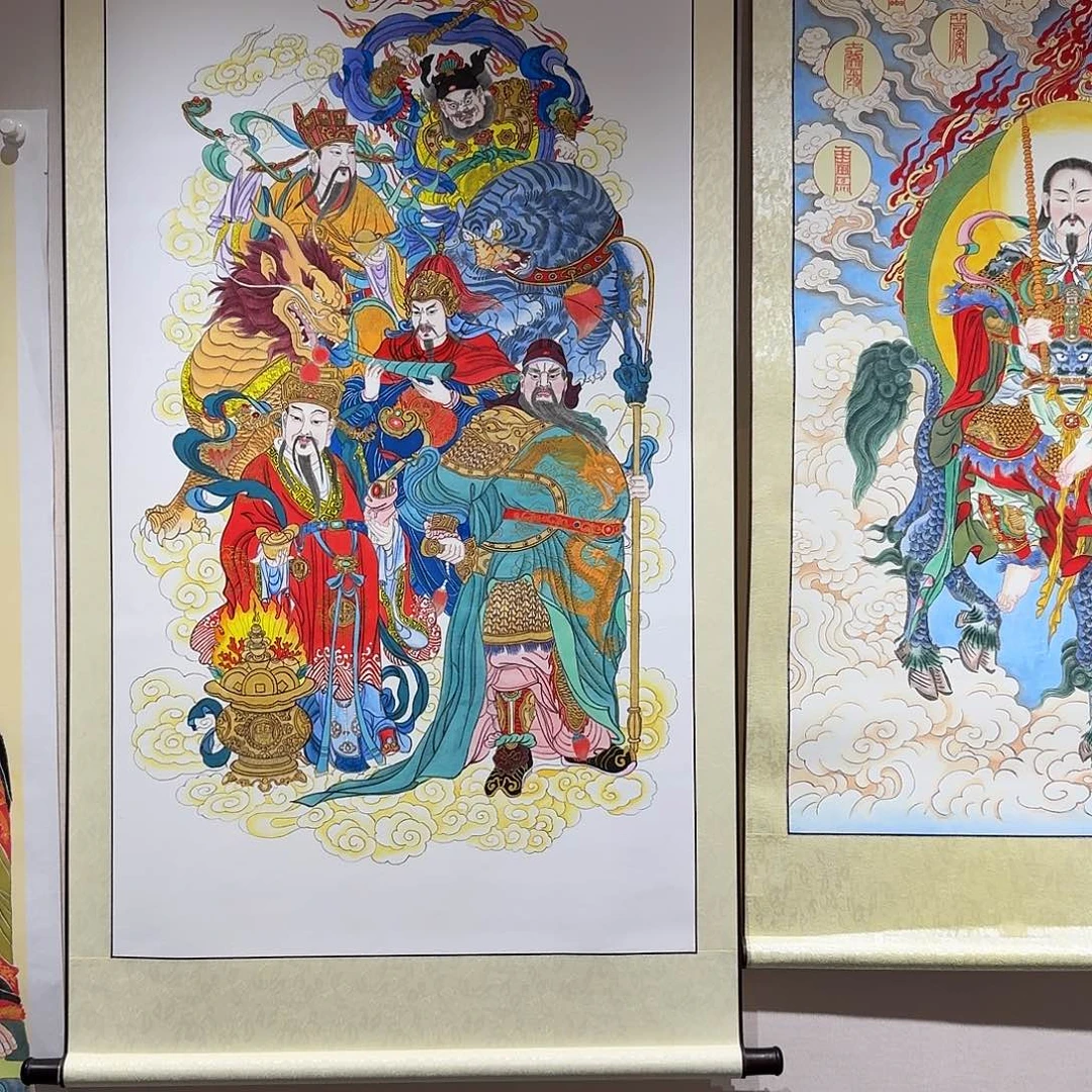 苏***具国画五路财神带装裱一副