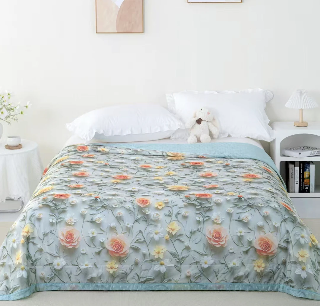 （花颜-绿） 冰豆豆凉感 单人夏凉被尺寸 1.5×2