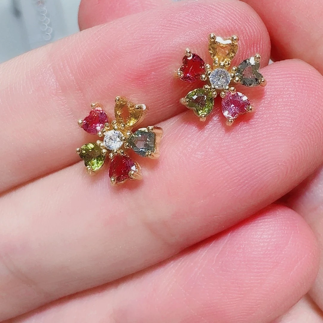 碧玺耳饰银S925镶嵌耳钉