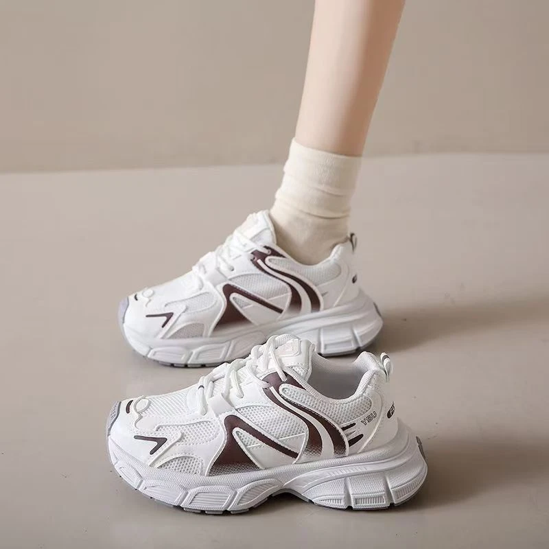 8057白棕老爹鞋女百搭2024秋季新款学生鞋厚底运动鞋系带跑步鞋