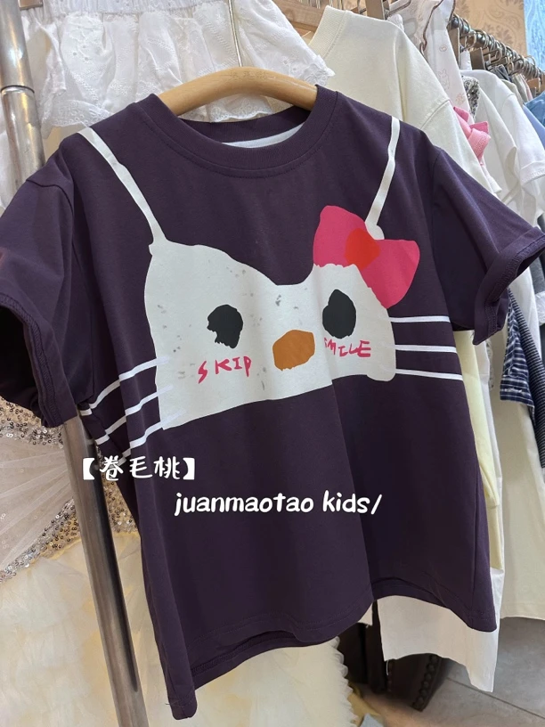 卷毛桃2025卡通凯蒂蝴蝶结大t