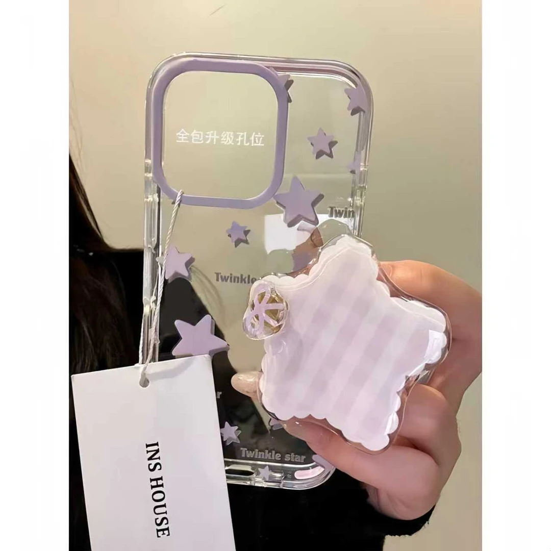 紫色格纹星星支架适用iphone17Promax手机壳华为P80vivo小米透明