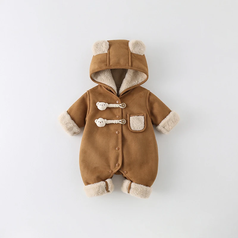 初生婴儿衣服冬季加绒棉衣宝宝加厚夹棉连体衣可爱超萌外穿服