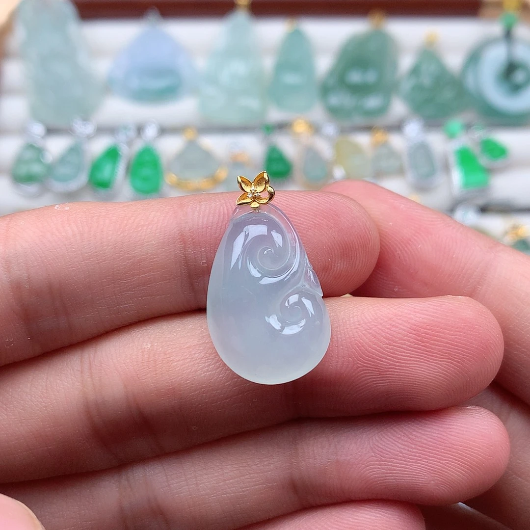 翡翠18K金镶嵌吊坠(不含链)