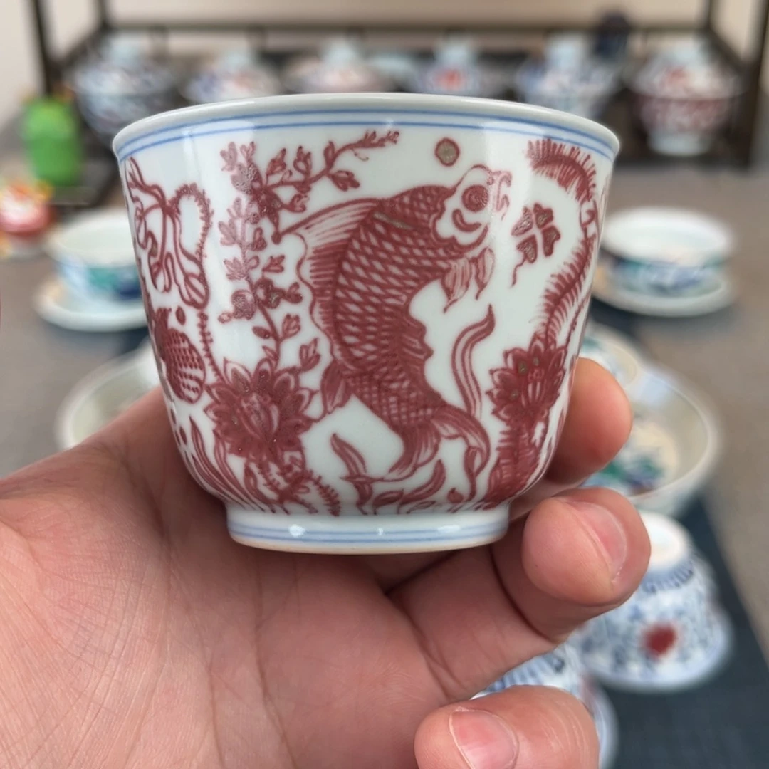 鱼藻全红杯子瓷器