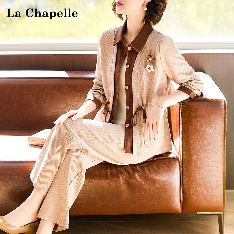 拉夏贝尔中年妈妈秋装运动服套装中老年女士春秋季休闲上衣两件套