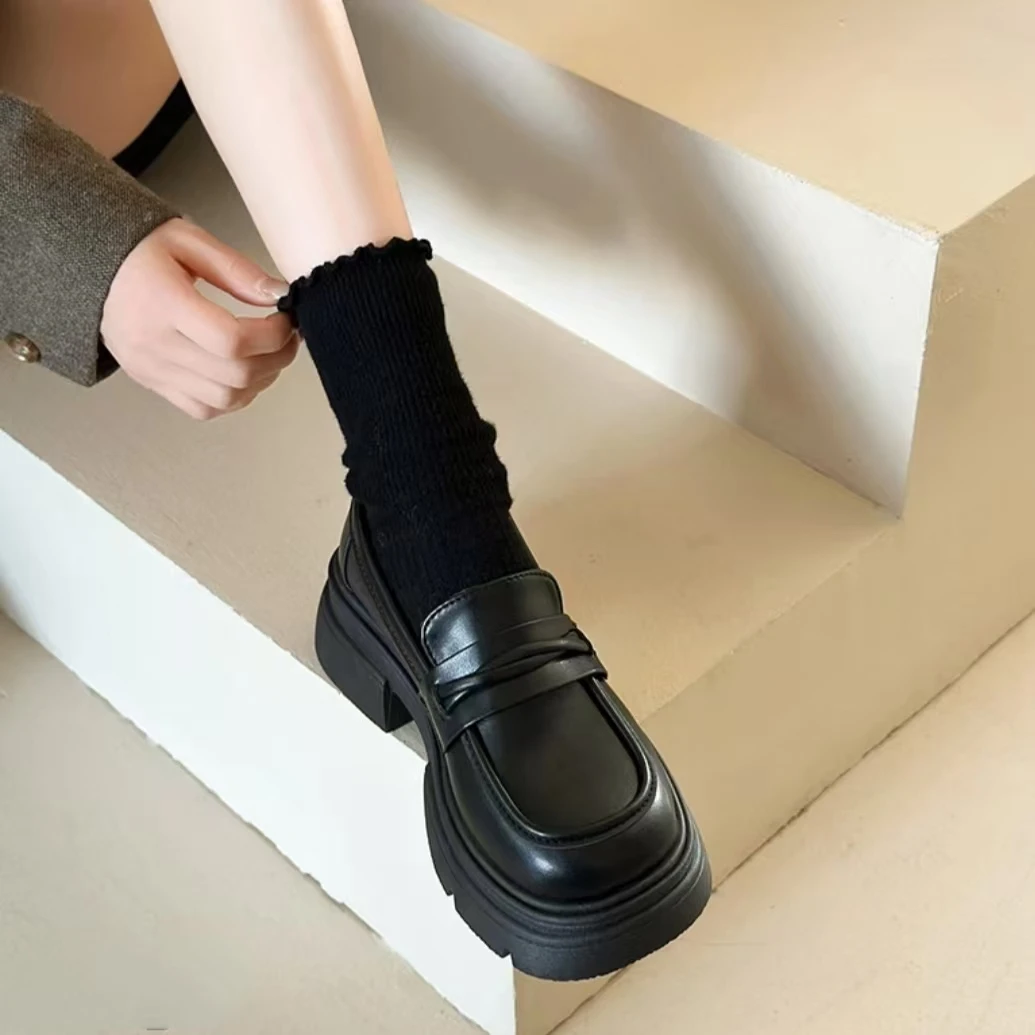 【一双孤品】厚底乐福鞋小皮鞋单鞋女圆头百搭舒适软底英伦风学院风