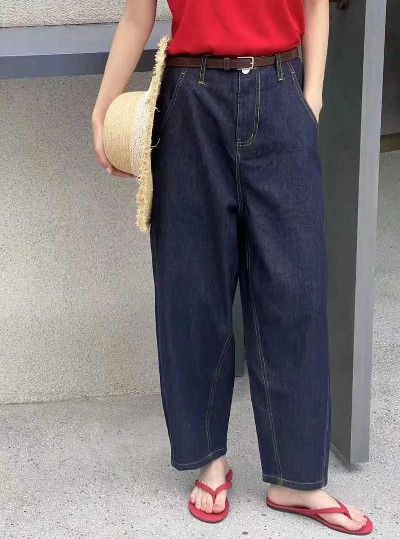 【海南简爱】夏季薄款高腰宽松显瘦九分老爹牛仔裤女73183