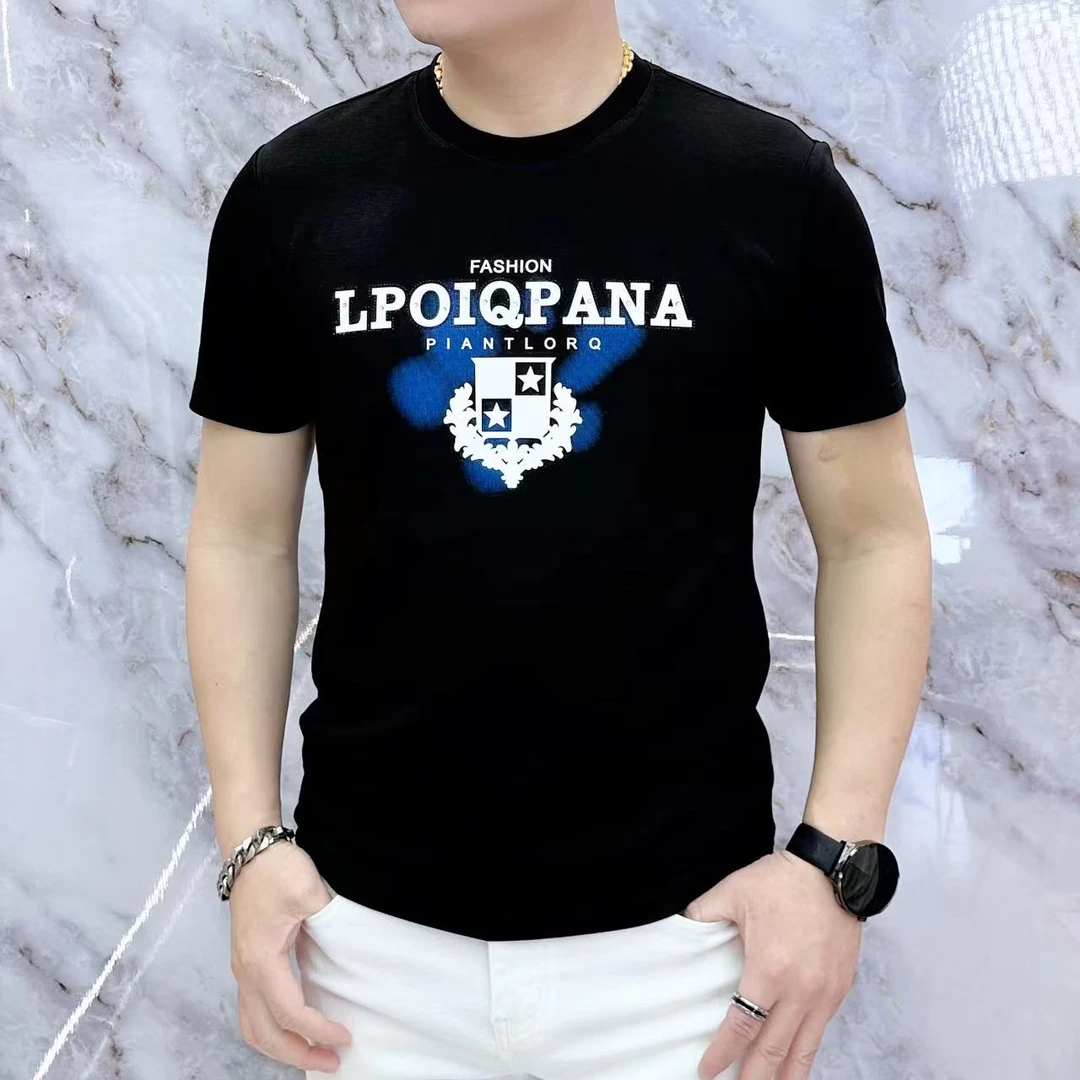 2025春夏新款男士轻奢欧品字母盾牌潮流圆领T恤S70009