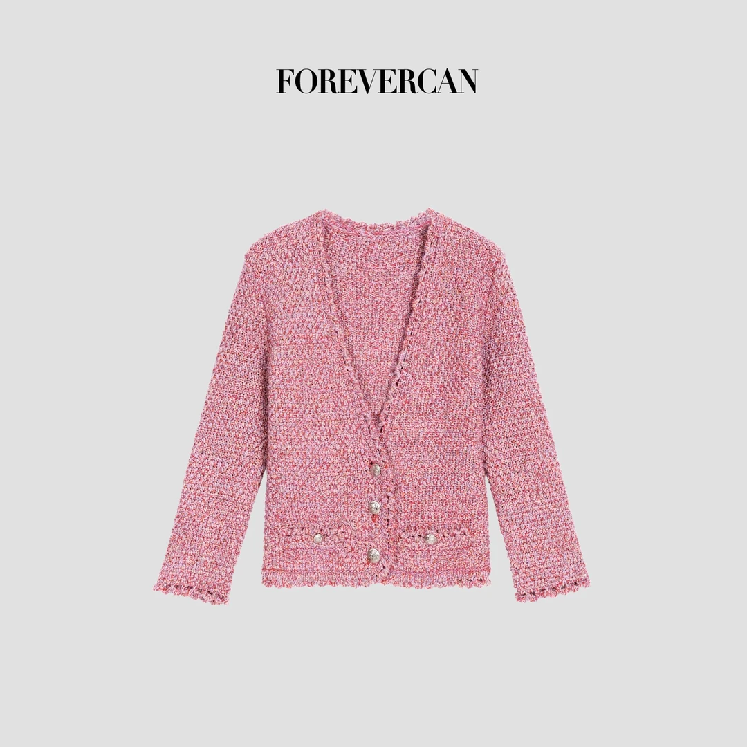 FOREVERCAN“春日涟漪”法式甜美花边短款针织开衫外套MY4592