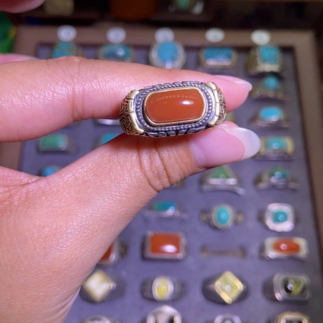 南红玛瑙银S925镶嵌戒指