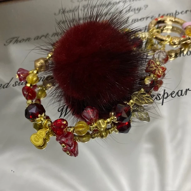 2716红色捷克琉璃新年手作原创手机链