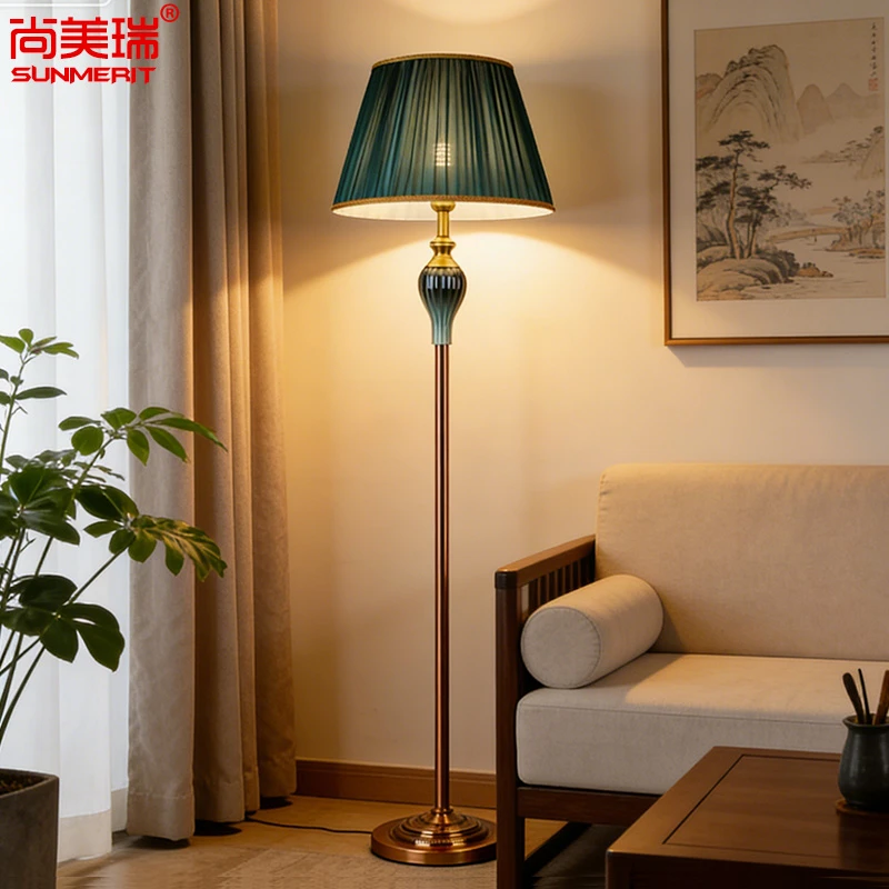 美式古典落地灯客厅卧室床头灯沙发旁立式灯欧式复古立式落地灯