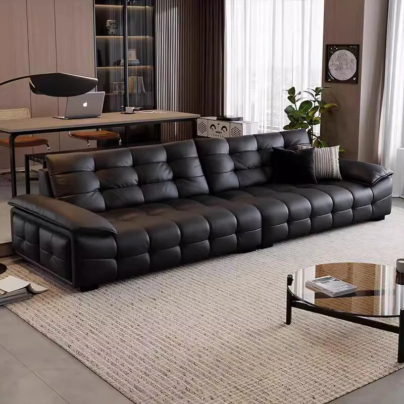 意式极简劳伦斯大黑熊高靠背头层真皮小户型沙发家用客厅直排沙发