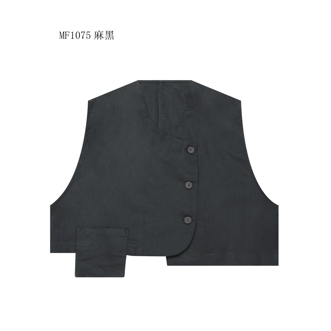 【麻訪家】MF1075麻黑文艺复古时尚休闲百搭开衫马夹