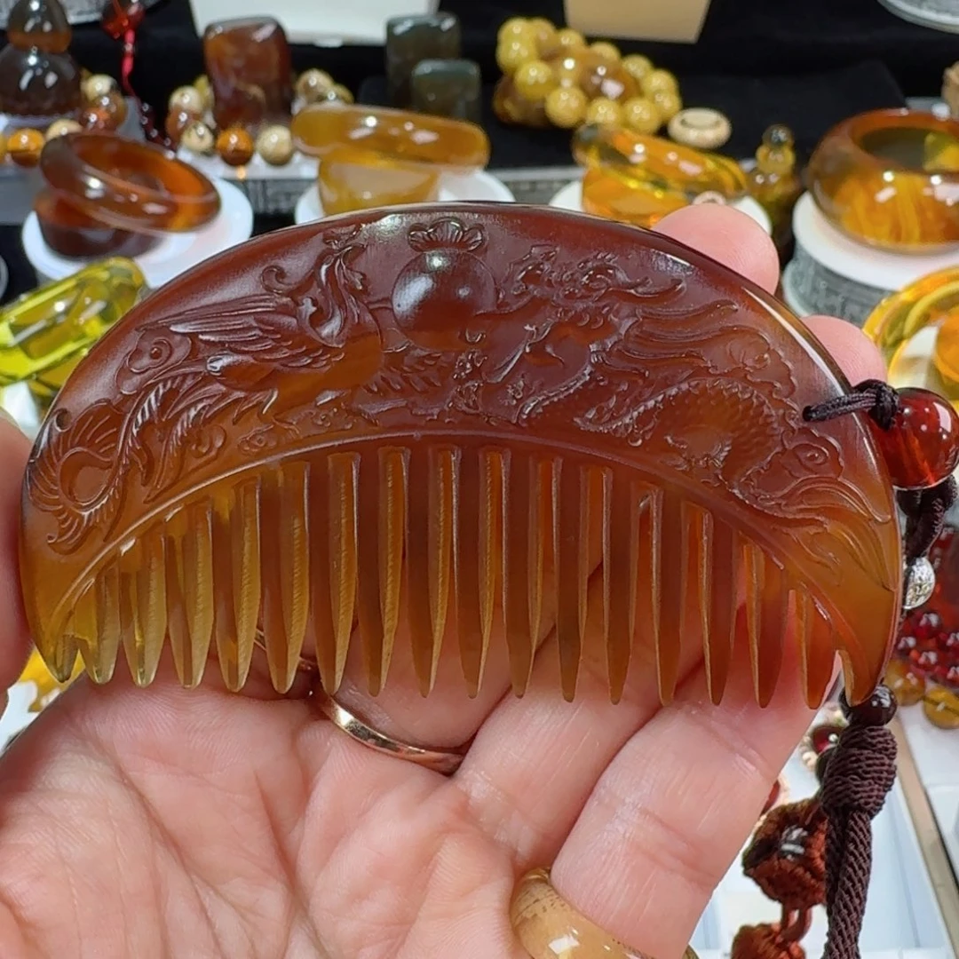 琥珀裸石未镶嵌天然缅甸琥珀梳子