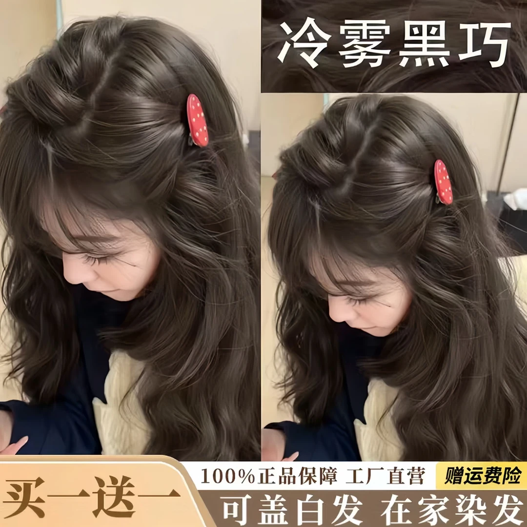 【拍一发二盒】冷雾黑巧色染发膏盖白黑色植物泡泡沫染发剂流行色