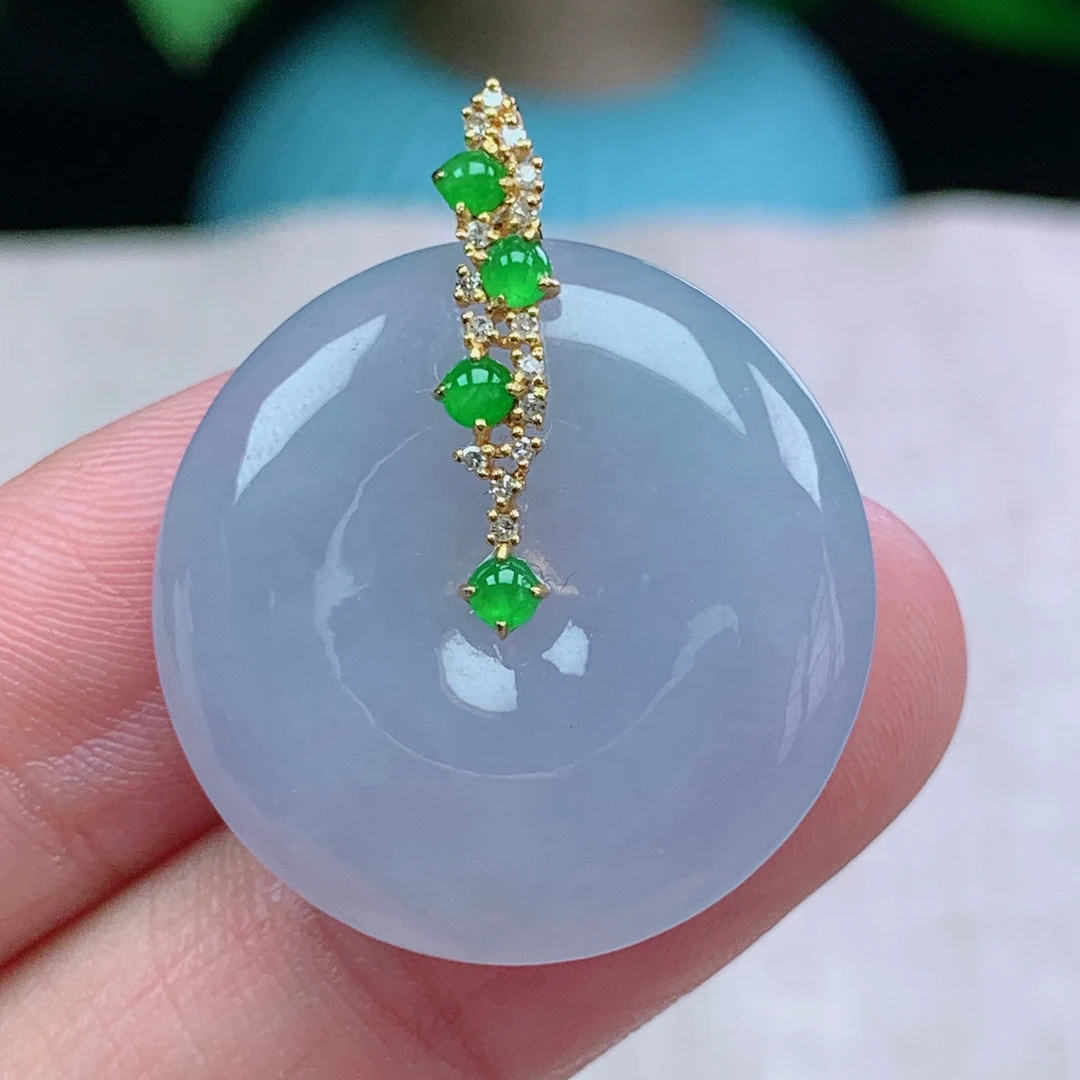 x缅甸天然翡翠A货30.5-25.7-5.5玉石冰种紫罗兰平安扣吊坠礼物