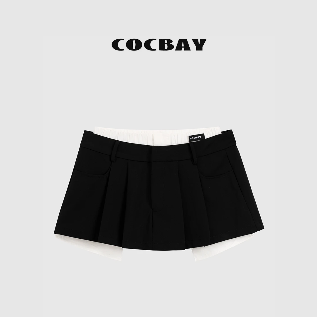 COCBAY-Urban Drift|学院风高腰撞色休闲百褶百搭A字裙裤YN0015