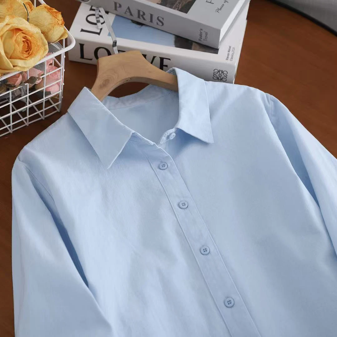 【纯棉磨毛 防卷边】衬衫女文艺长袖百搭衬衣防卷边纯色衬衫女