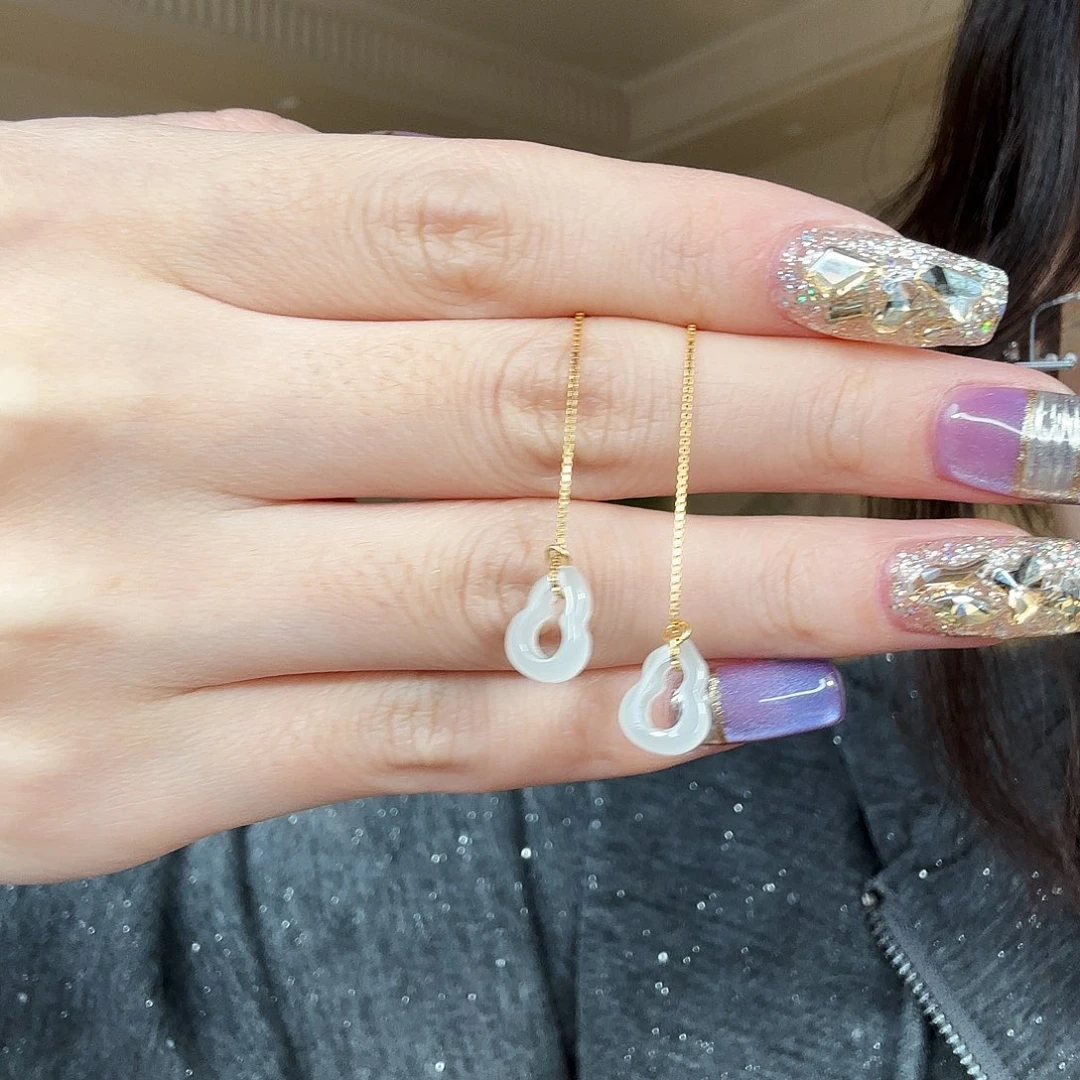 和田玉银S925镶嵌耳饰