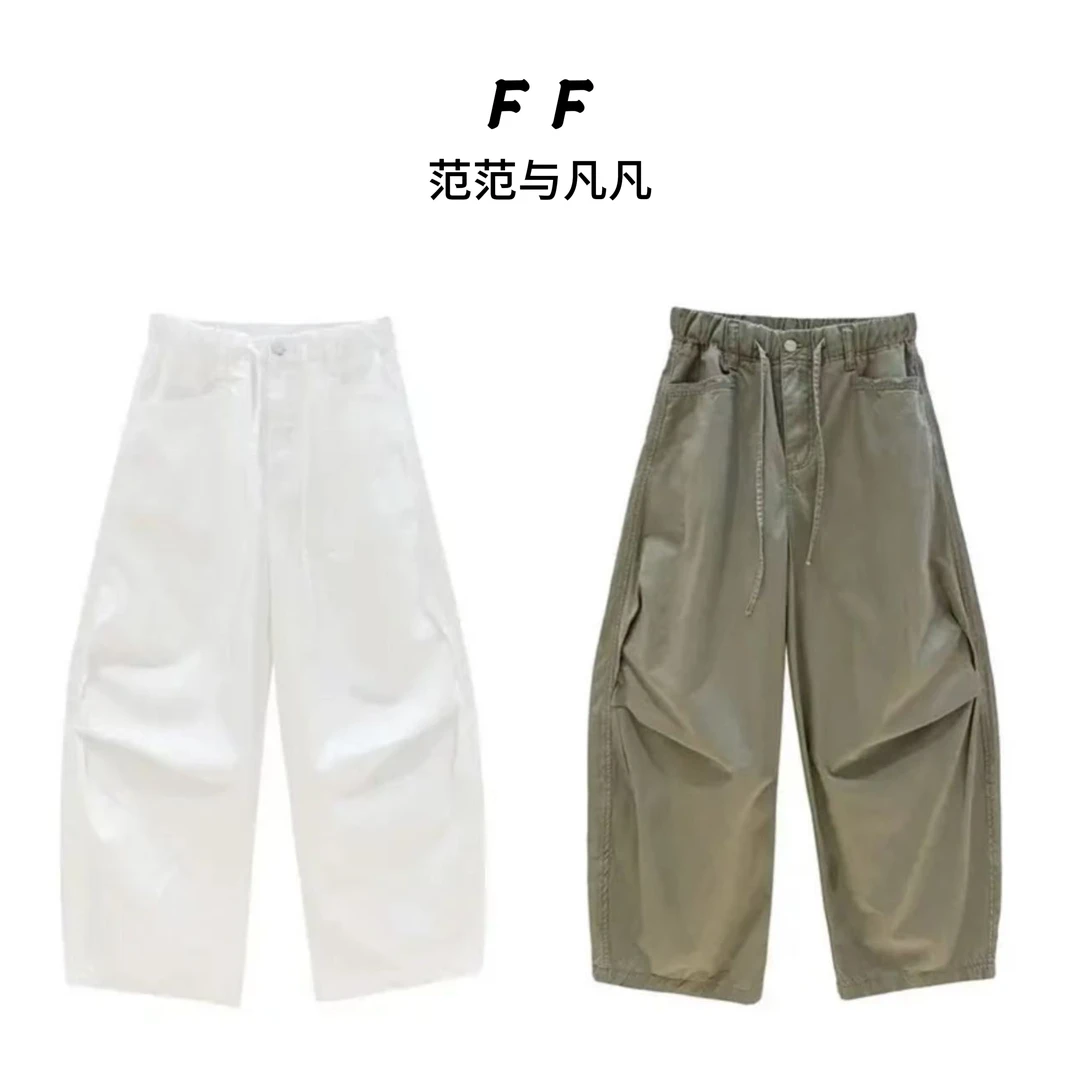 范范与凡凡【街头酷飒】小众设计感抽绳工装裤八分褶皱休闲裤