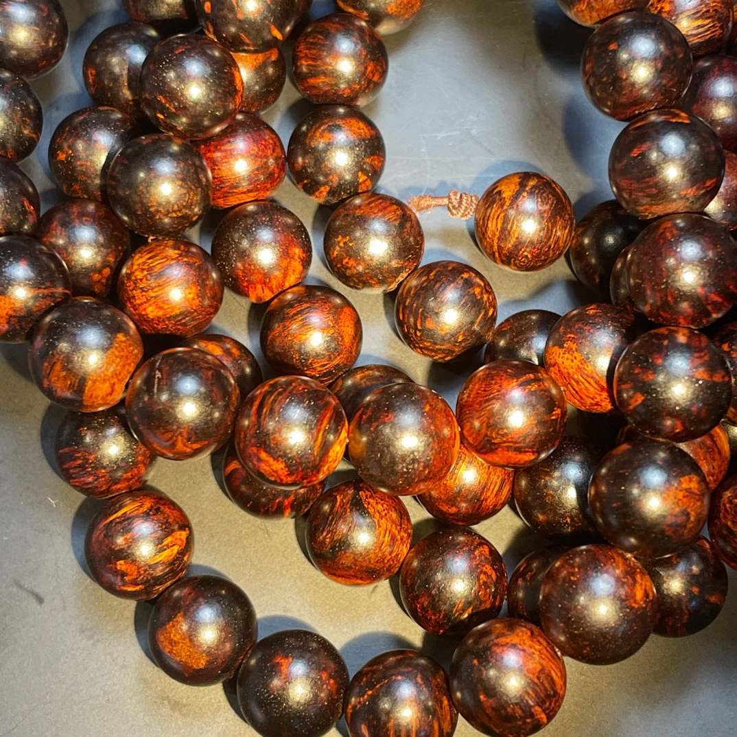 海南黄花梨 霸王岭树根料老料紫油梨108颗1.2圆珠
