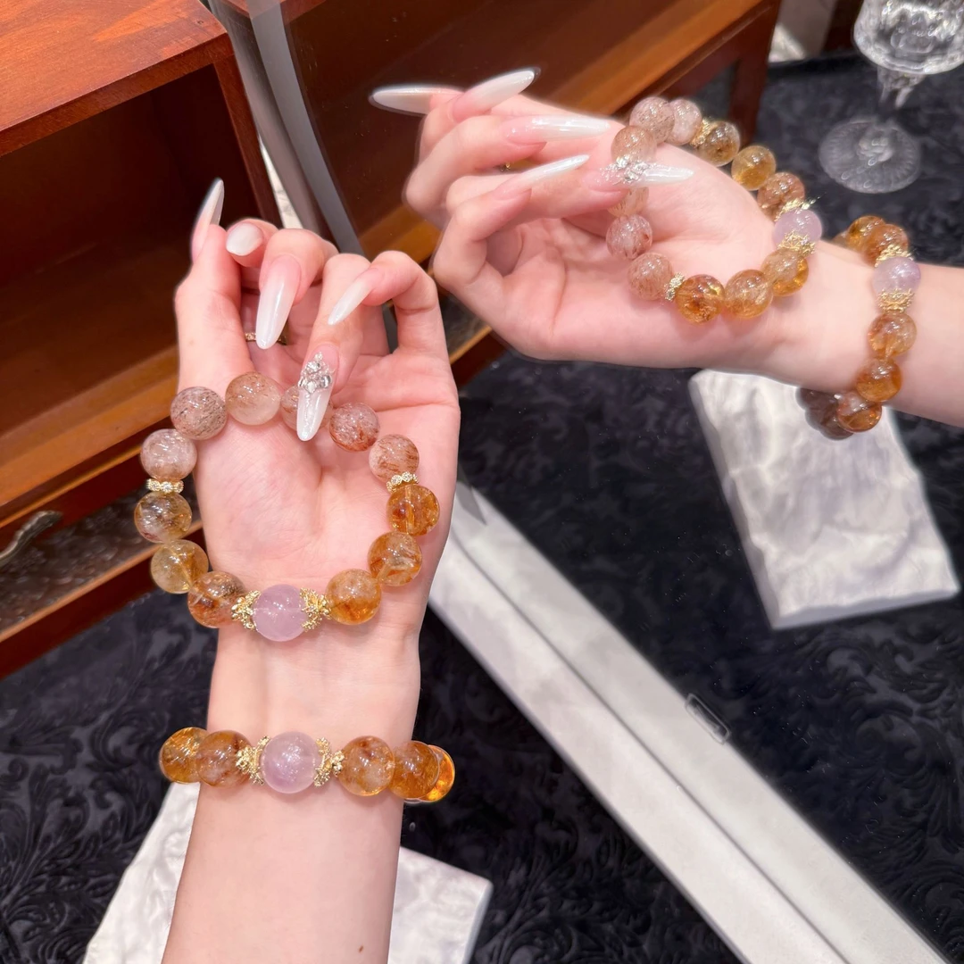 【春日寻野】天然黄塔晶手串女生黑金超七温柔显白新款手链