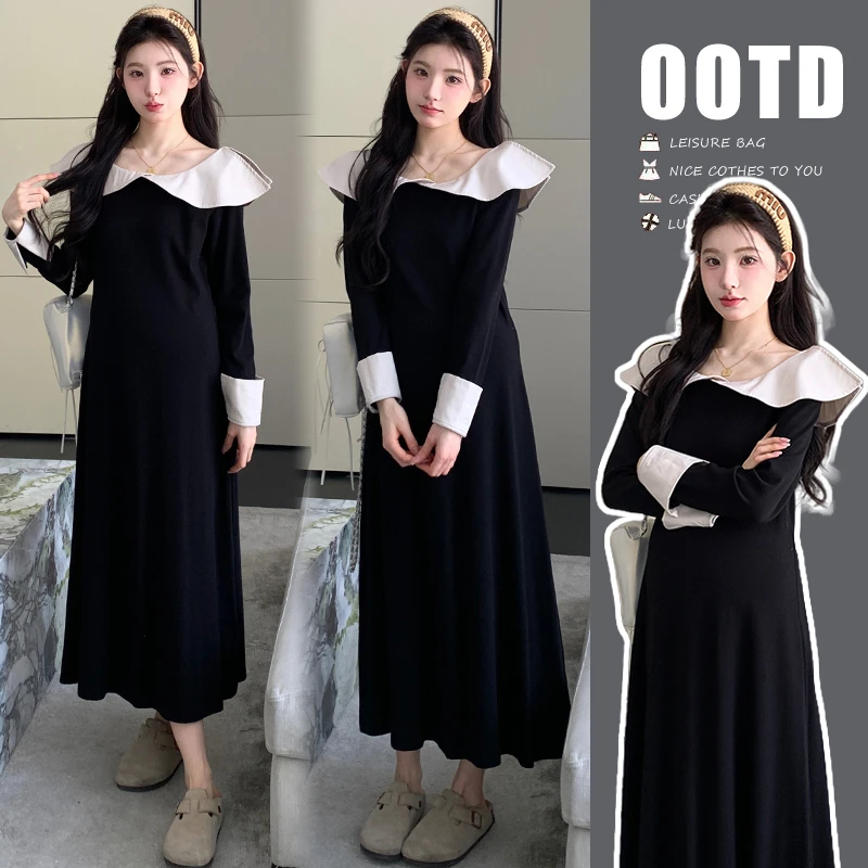 孕妇装气质早秋季新款韩系洋气法式赫本风撞色拼接精致连衣裙秋装
