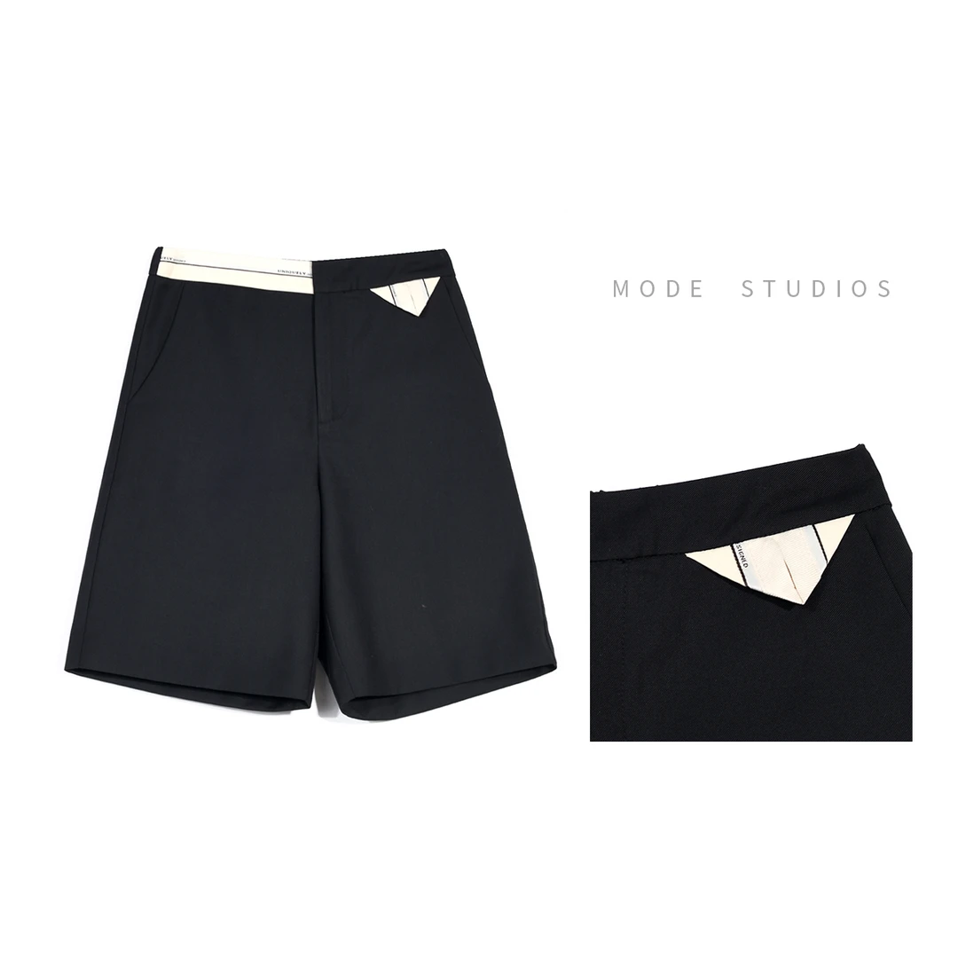 MODE【老钱五分裤】2025新款薄款老钱慵懒风时髦感拼接高腰五分短裤