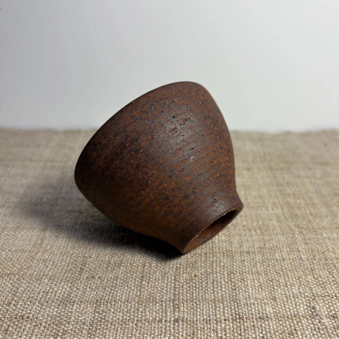 【初韵陶瓷】釉面鸡心杯全手工陶瓷蓝色复古纯手工手绘日式柴窑