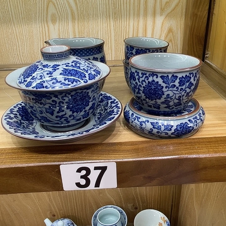 一***呀青花点工缠枝莲6件套