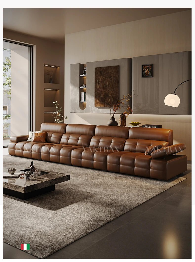 【高靠背劳伦斯】头层牛皮半青皮沙发现代简约直排【猛牛半青皮】