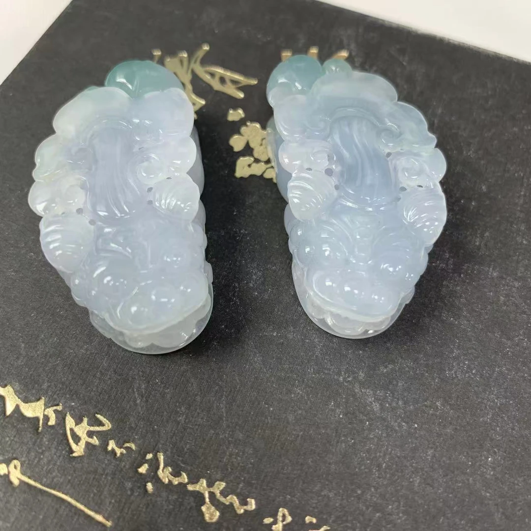 缅甸天然A货翡翠冰润春彩如意招财貔貅精美玉石挂件-多样性发其一