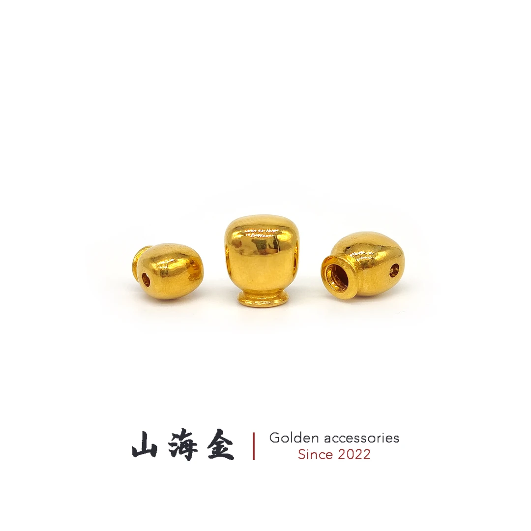 山海金 24K纯黄金足金短款胖潜水艇三通佛头文玩手串百香籽金配饰
