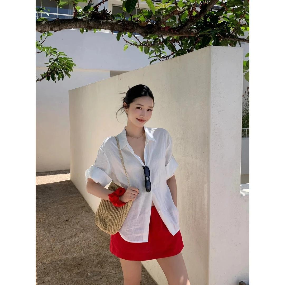 千金清冷感贵系网红洋气炸街女装2025夏季新款白色衬衫裙子套装