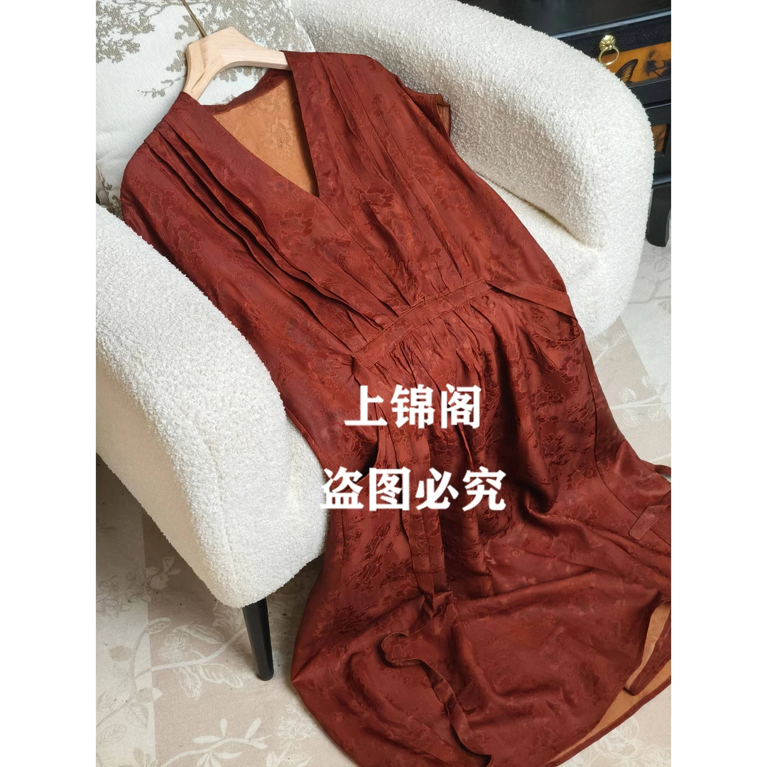 862新中式V领收腰无袖口袋连衣裙气质时尚休闲夏季国风百搭显瘦